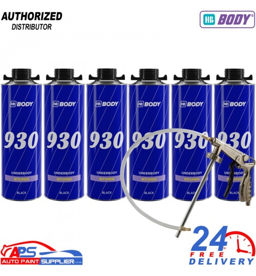 6X HB Body 930 1L Black Underbody Bitumen – Anti Stone Chip Coating + Gun